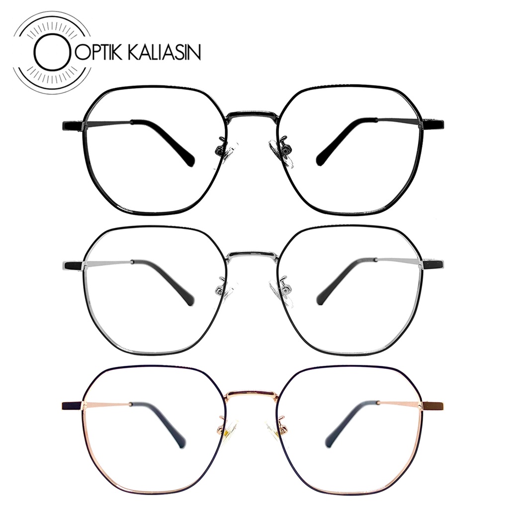 OPTIK KALIASIN - Frame Kacamata pria wanita segi enam besi tipis minus plus anti radiasi photochromi