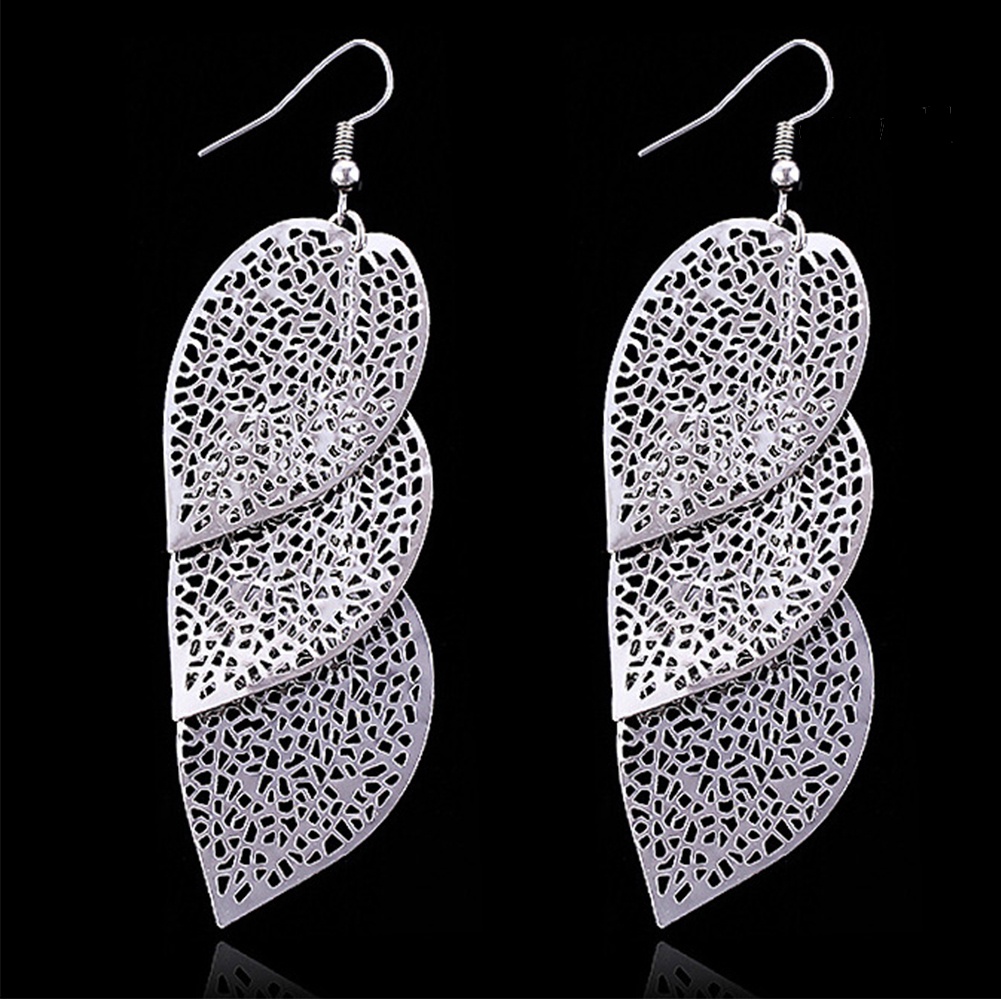 OW@ Fashion Women Hollow Leaf Shaped Drop Dangle Hook Earrings Party Jewelry Gifts