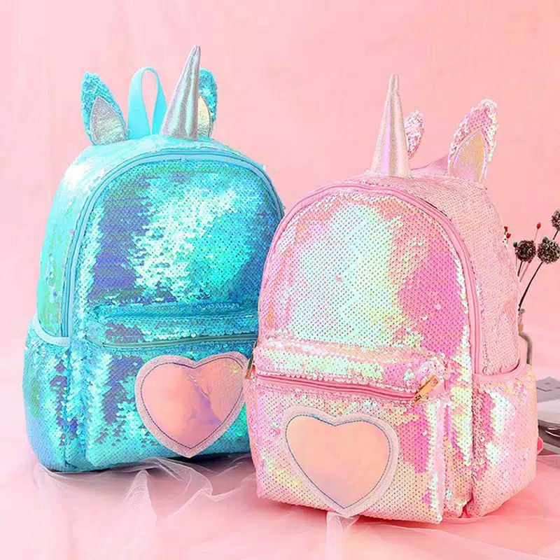 Tas Sekolah Ransel Anak Motif Sequin Usap Unicorn Frozen LOL Tas Ransel Anak SD / TK / Playgroup / Paud Backpack Anak Perempuan