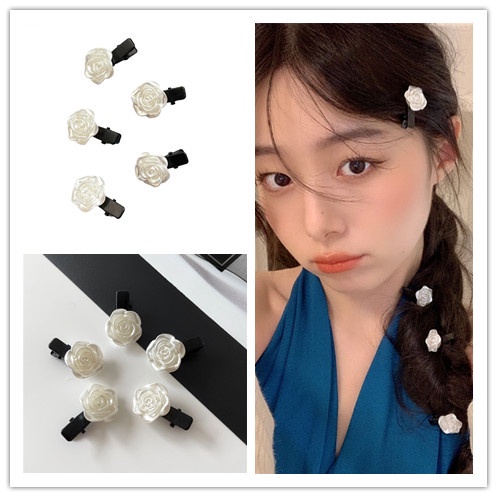 5pcs Jepit Rambut Poni Samping Desain Camellia Putih Gaya retro Elegan Untuk Aksesoris Wanita