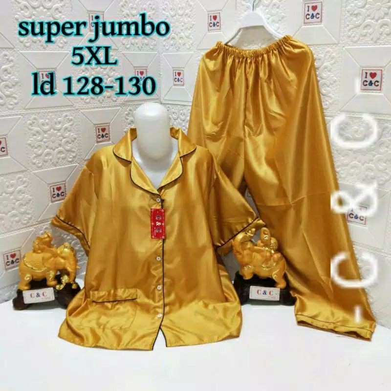 BAJU TIDUR PIYAMA/CP SUPER JUMBO 5XL/LD 130/SATIN VELVET-Gold