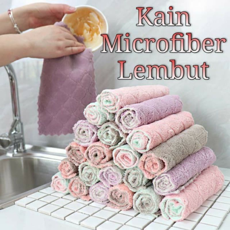 Kain Lap Dapur Meja Piring Anti Minyak Microfiber Kitchen Towel Cleaning Cloth