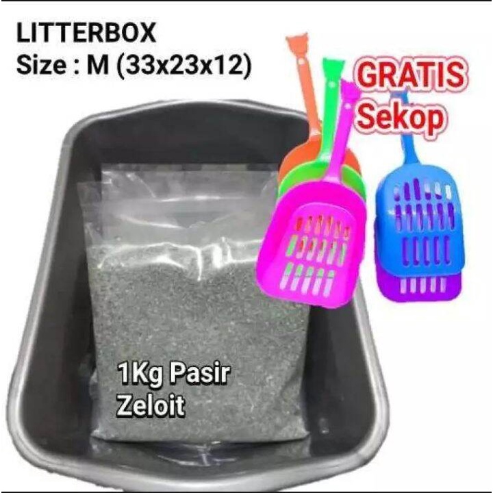 Best Seller Bak Pasir Kucing 1Set Bak + Sekup &amp; 1Kg Pasir Zeolit