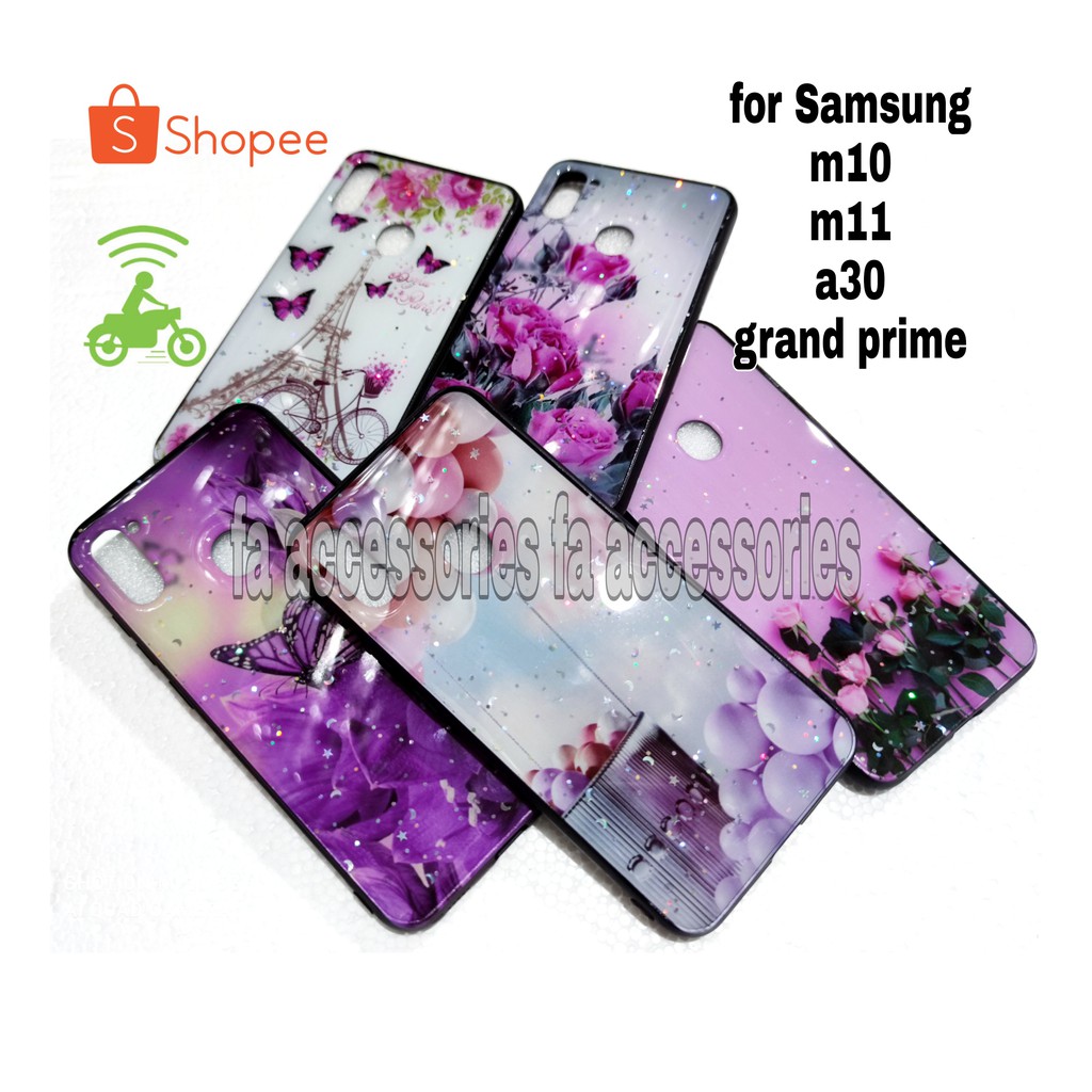 FA Soft case tpu bling casing SAMSUNG M10 M11 A30 GRAND PRIME silicon hp motif flower butterfly