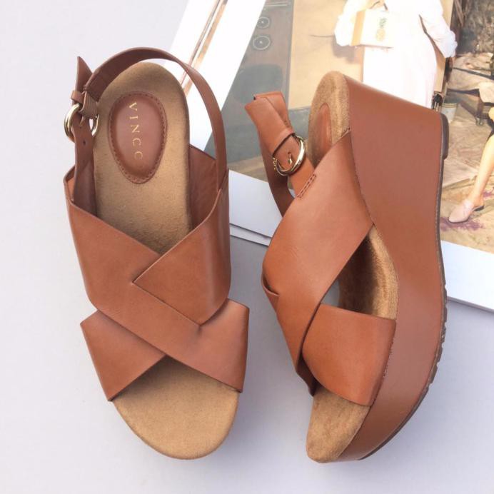 New Sepatu Sandal Wedges Wanita Murah Original Vincci Murah Warna Brow 600