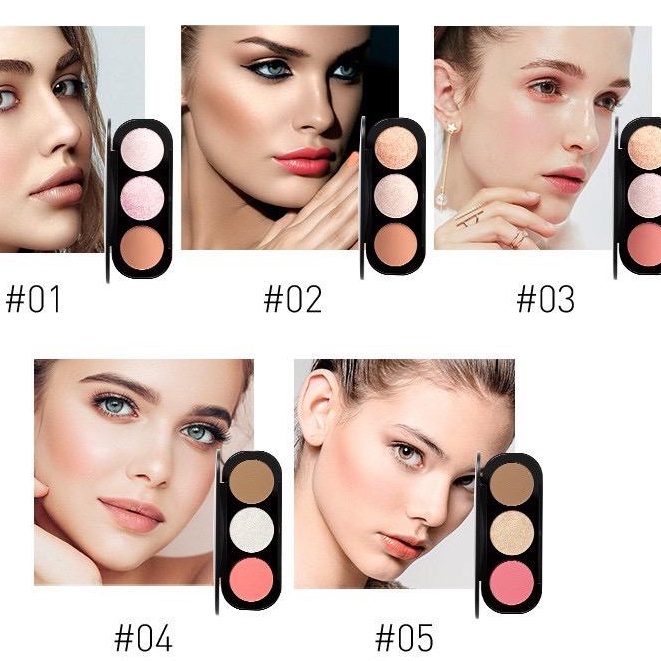 (READY &amp; ORI!) FOCALLURE Highlighter / Blush On Pallete 3 Colors FA26 FA 26