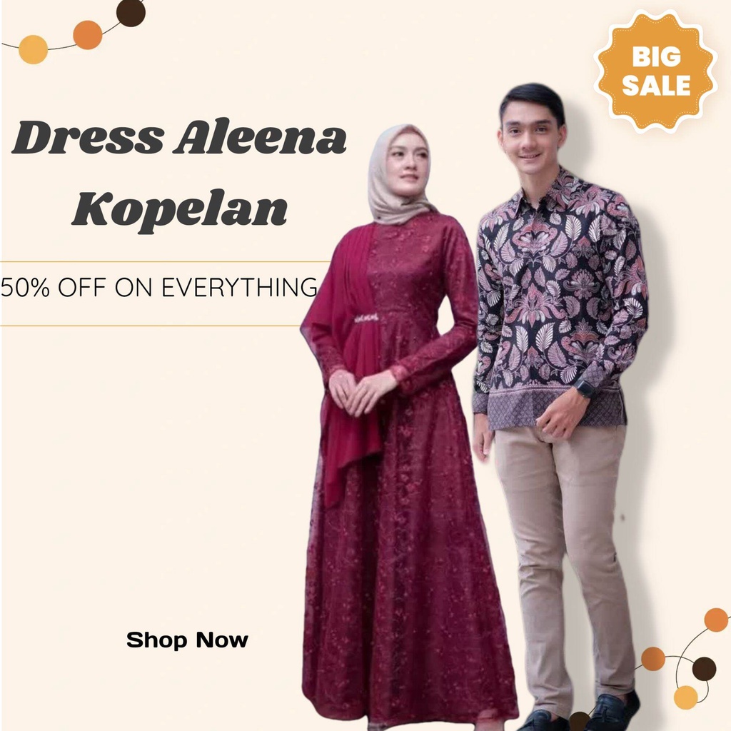 Gamis Muslim Wanita Brokat Tile Full Depan Belakang Aleena