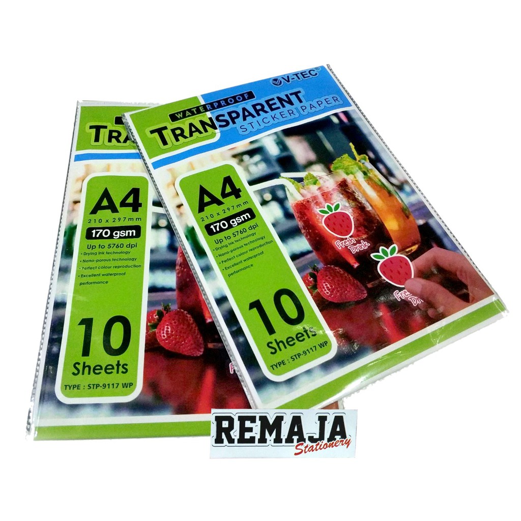 

Kertas Sticker / sticker transparan A4 170gsm V-TEC