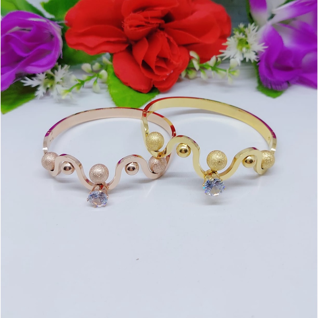 Set titanium gelang dan cincin wanita bjiji bola perhiasan fashion