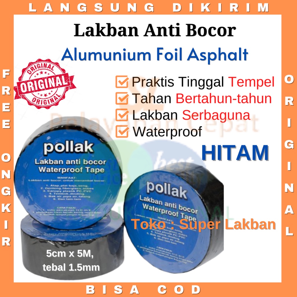 Lakban Anti Bocor Talang Atap Alumunium Foil Asphalt Pollak Hitam Lem Talang Serbaguna Waterproof Tahan Panas