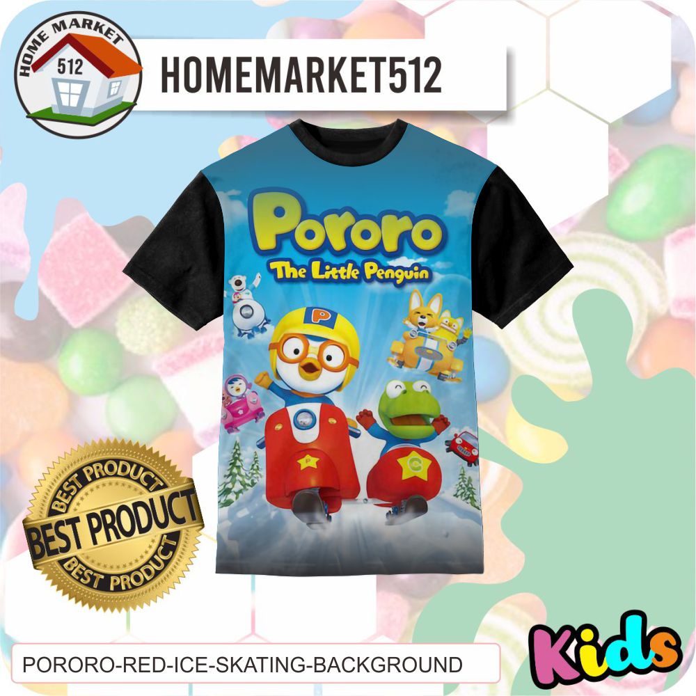Kaos Anak Pororo Red Ice Skating Background Kaos Anak Laki-Laki Dan Perempuan | HOMEMARKET512