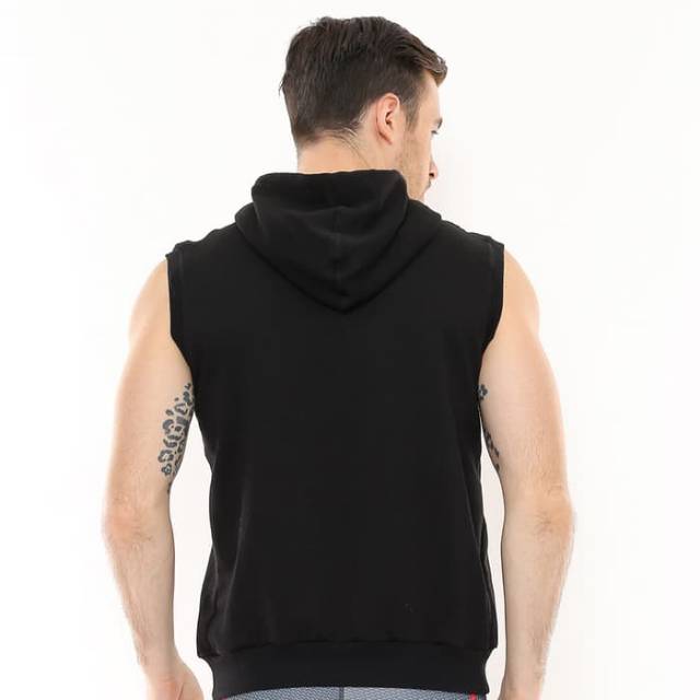 FJS-004HT Jaket sleeveless hoodie sport fitness FLEX hitam