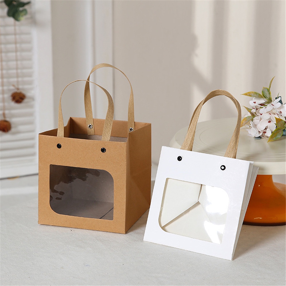 INS Cake Square Bottom Kraft Paper Bag Tas Kado Sederhana Baking Pouches