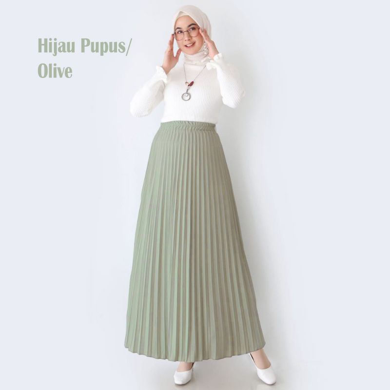 ROK WANITA PLISKET ( PREMIUM )-Hijau pupus