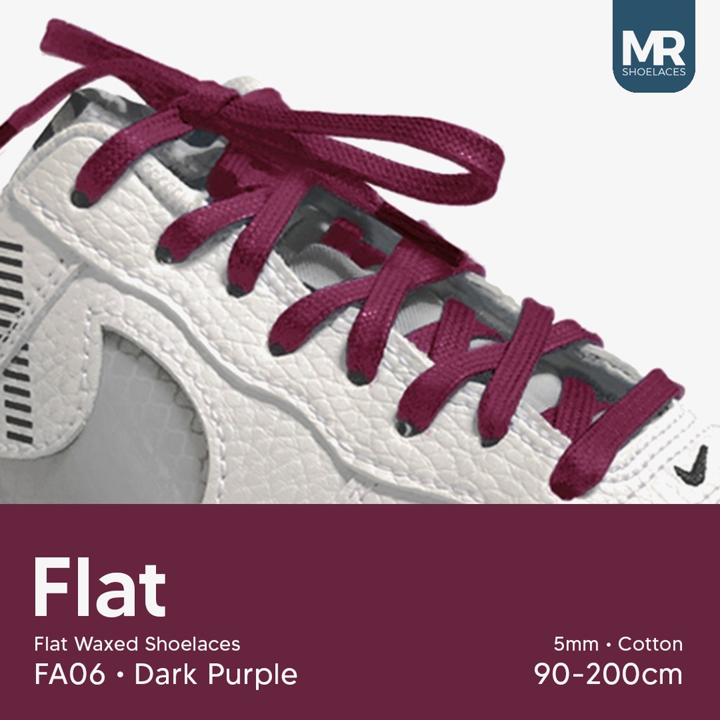 MR Shoelaces FA06 Dark Purple - Tali Sepatu Lilin 5mm Gepeng Flat Pipih (Waxed Laces) 90cm 100cm 120cm 200cm - Premium Shoelace Ungu