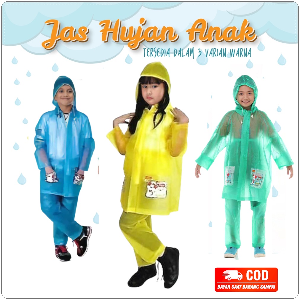 Jas Hujan Anak Perempuan SD Usia 7-10 tahun kuning