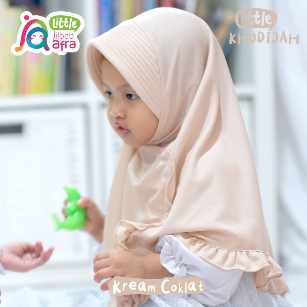 Jilbab Instan Anak Little Khodijah Krem Coklat - Little Jilbab Afra - Bahan Kaos, Adem &amp; Lembut