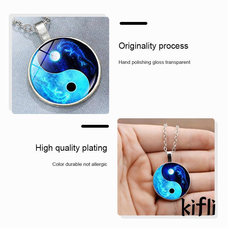 Kalung Rantai Dengan Liontin Batu Permata Motif Naga Bulan Yin Yang Tai Chi Untuk Sweater