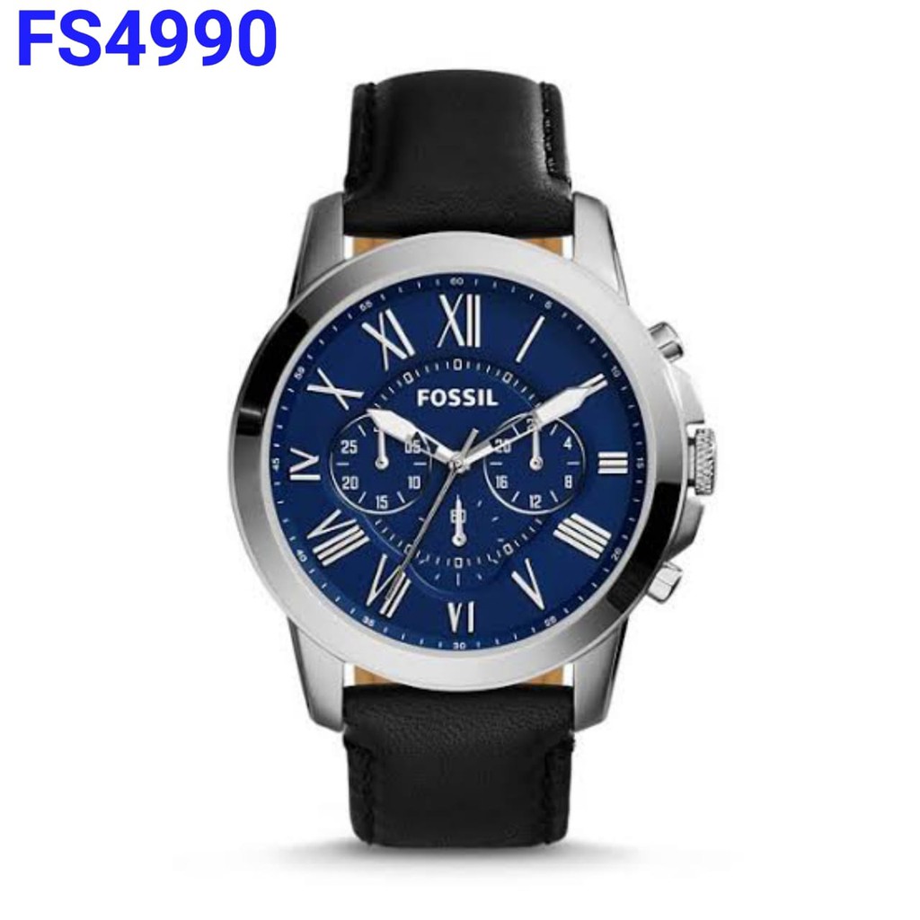 terlaris FOSSIL FS 4990 Original, baterai, strap kulit, 44mm include box tin, shoping bag