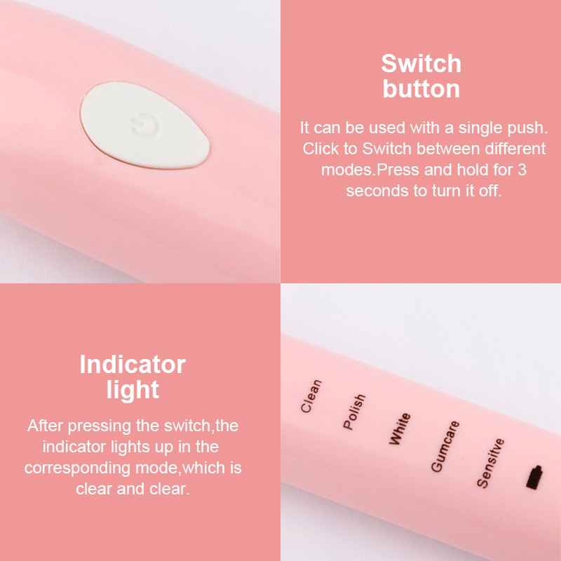 Sikat Gigi Elektrik Toothbrush Elektrik USB Sonic Vibration Automatic Waterproof IPX7 5 Mode 4 Sikat