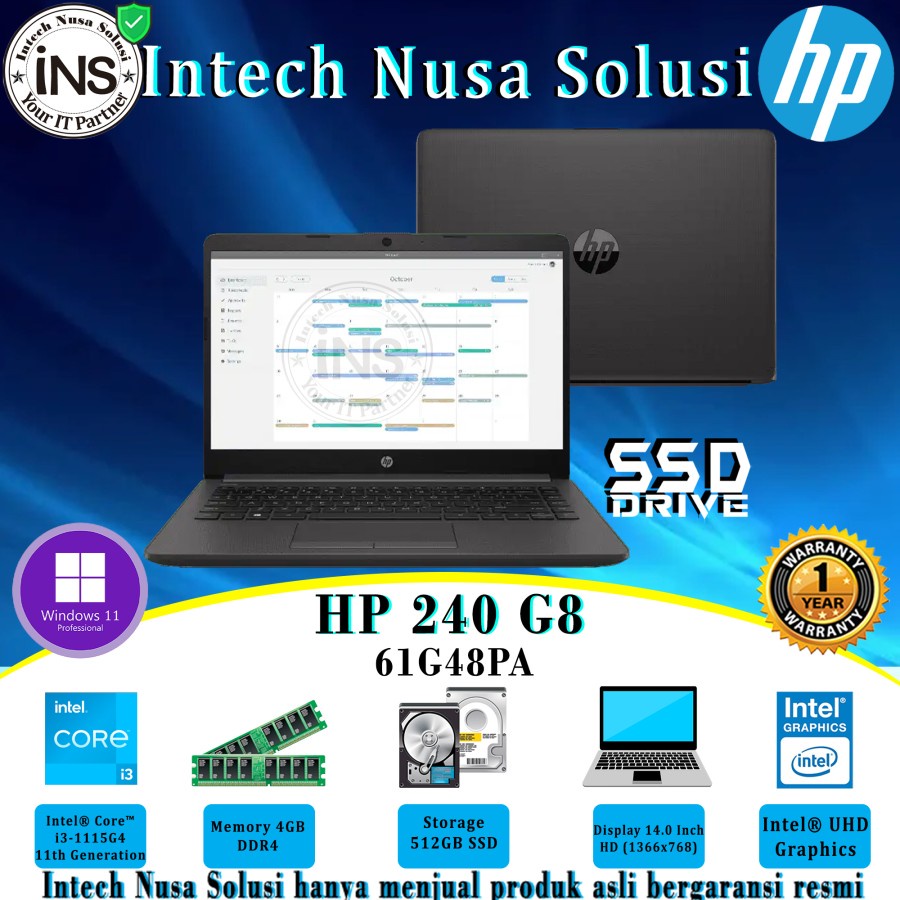 HP 240 G8 61G48PA Core i3-1115G4 4GB 512GB SSD WIN11PRO 1YR