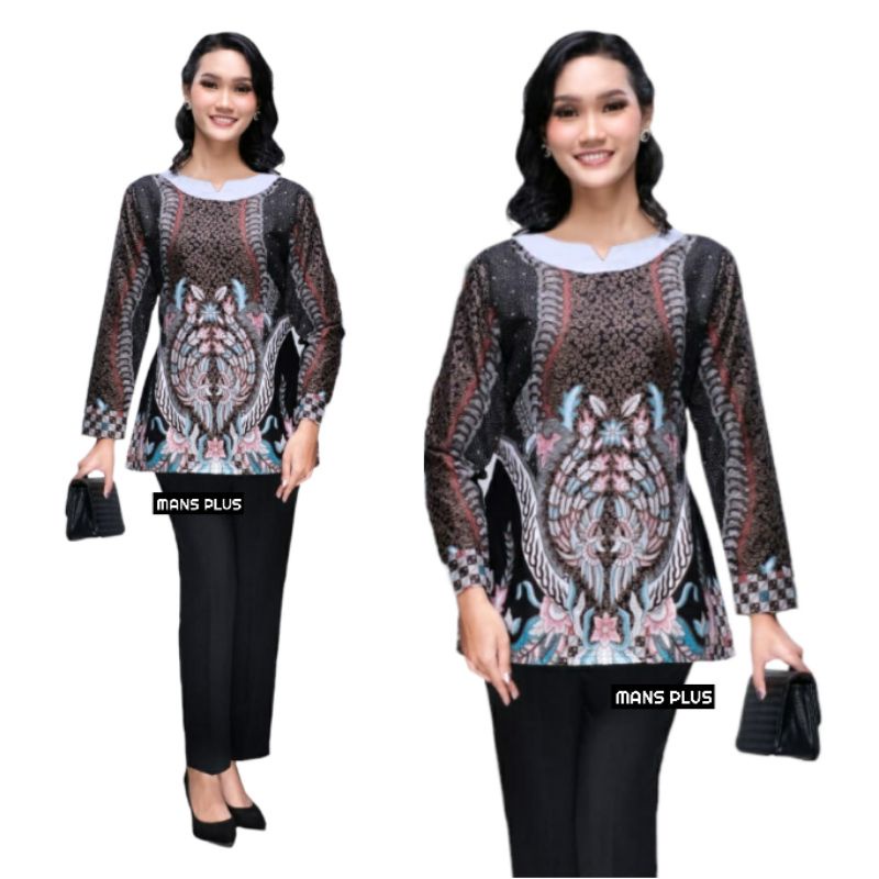 Blouse Batik Wanita Lengan Panjang Jumbo XXL XXXL  Atasan Batik Wanita Big Size 4L-5L Seragam Baju Kantor Wanita NDR