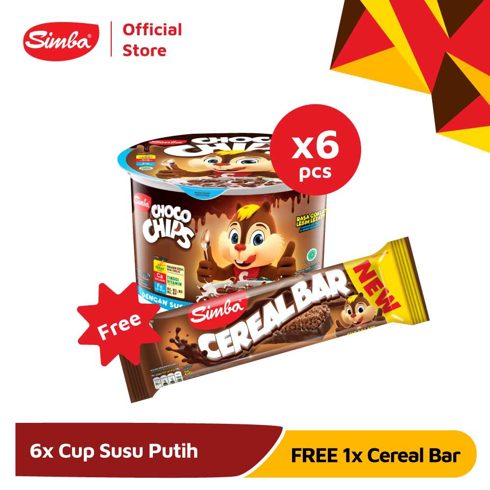 Choco Chip Cereal SIMBA - 6 Cup Susu Putih 37gr FREE