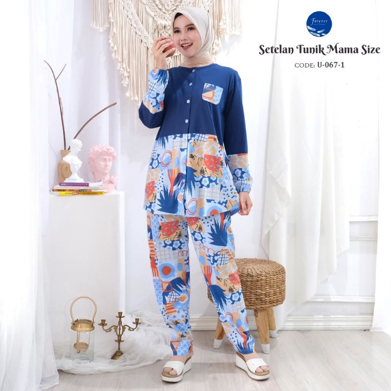 FOREVER SWEET Setelan Tunik Mama Size Full Kancing Flower Series