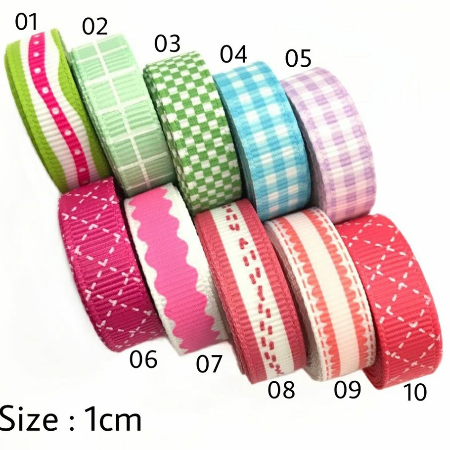 1 Yard - PITA KADO HAMPERS | GROSGRAIN MOTIF DAUN | MOTIF GARIS | MOTIF NATAL