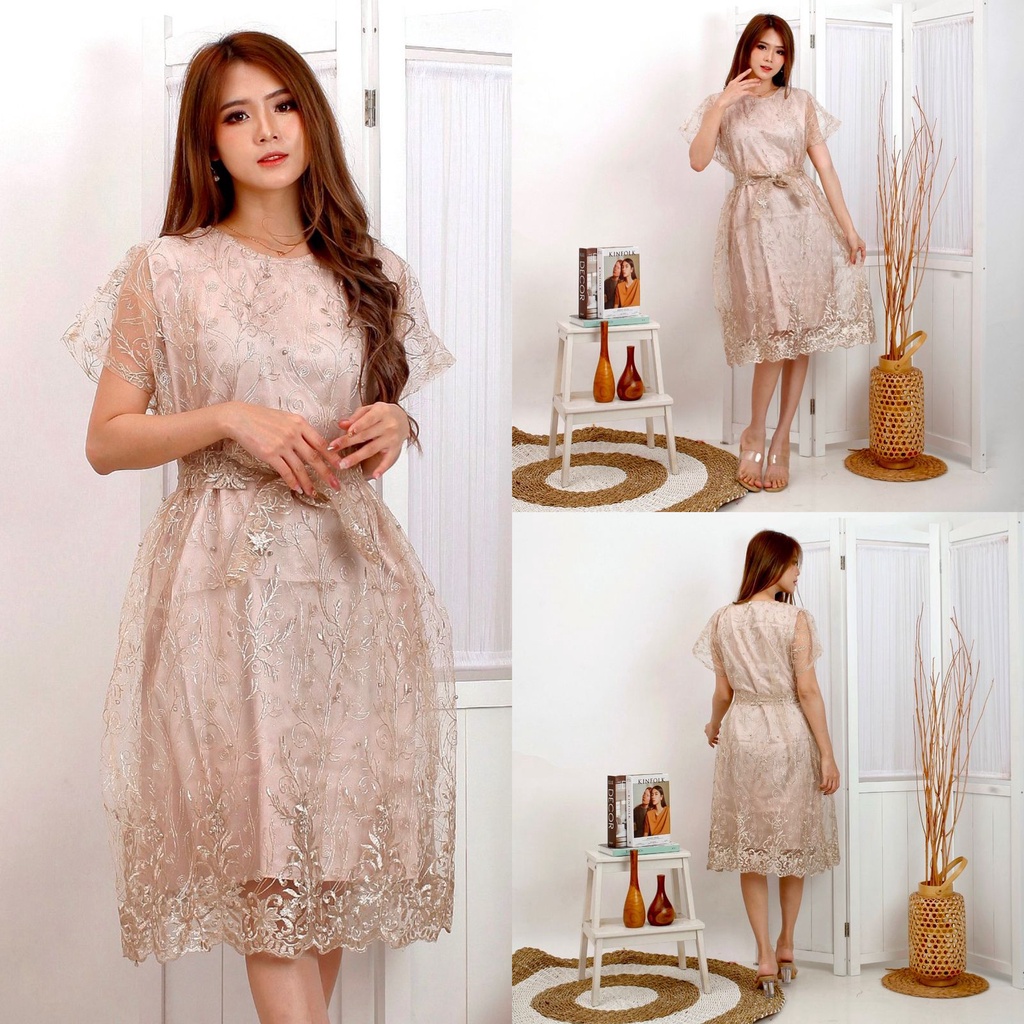 (Pasti Real) Dress Jovita Brukat Bordir Tullle Glitter Mutiara Brokat Tille Brokat Tile Dres Mewah