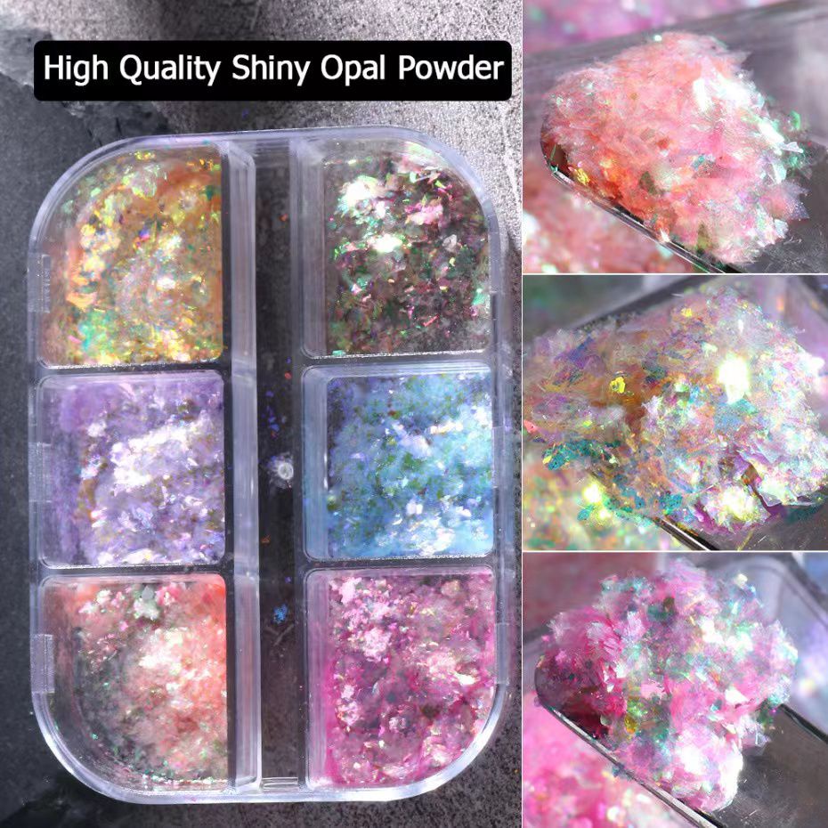 6Set Flakes Opal Pastel Polarized Aurora Powder / Pecahan Flakes Aurora Gaya Jepang