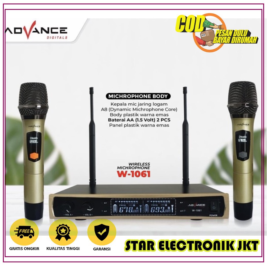 Mic wireless double advance w 1061 microphone advance w1061