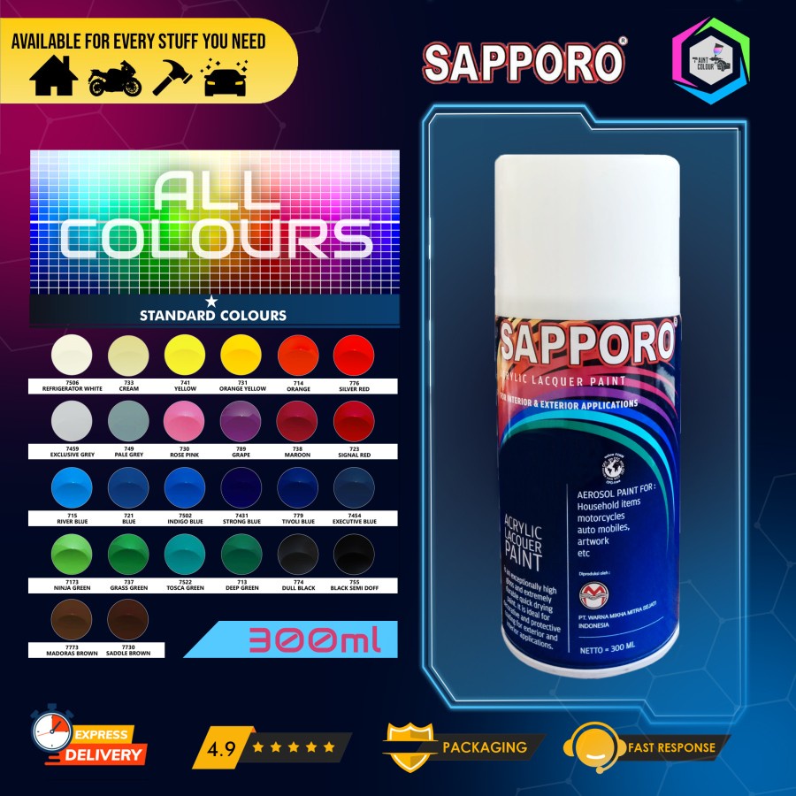 Cat Semprot SAPPORO Warna Standard 300ml - All Colour Helm/Motor