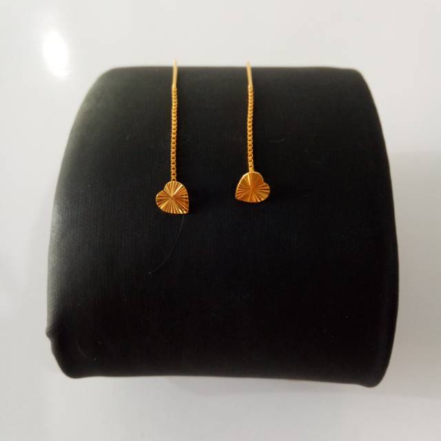 Anting Emas asli model cristal Love Panjang