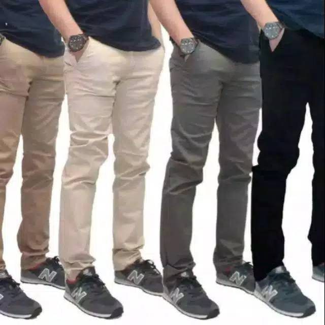 Celana Bahan Pria Cotton Pants Formal Kantor Polos Big Size Bigsize Stretch Hitam Putih Cell