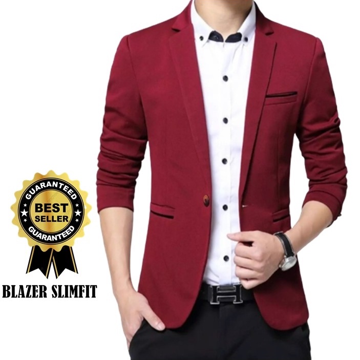 TERLARIS ! JAS BLAZER PRIA TERBARU MERAH MAROON BAHAN TEBAL PREMIUM ORIGINAL ARQ