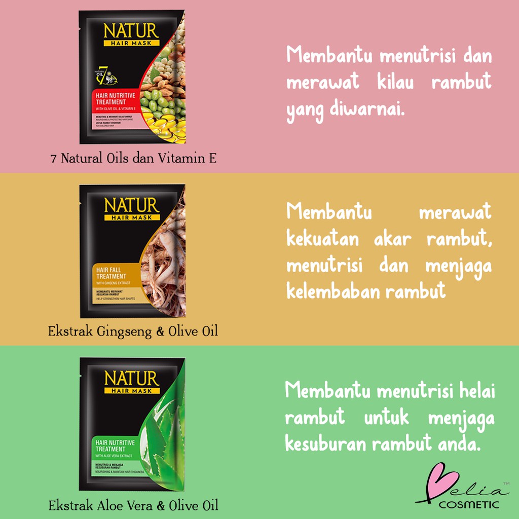 ❤ BELIA ❤ NATUR Hair Mask | Hair Vitamin | 2 in 1 Shampoo &amp; Hair Tonic Ginseng Aloevera(✔️BPOM)