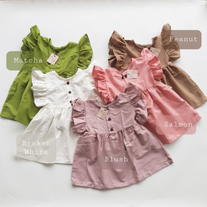 FLORA DRESS - Atasan Anak Linen Lengan Pendek Ruffle