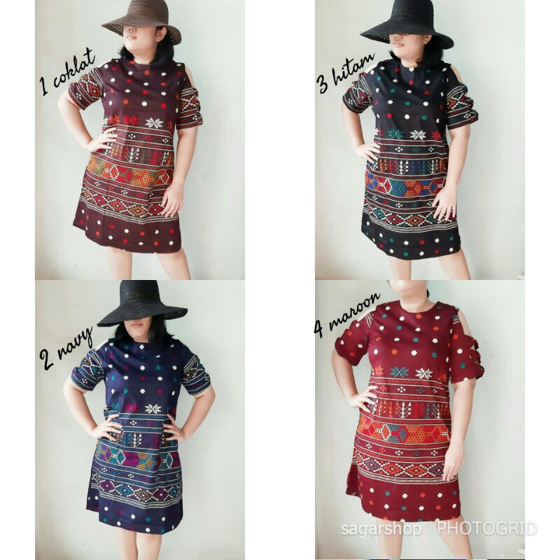 Midi dress motif ulos baju wanita kantor kondangan pesta bigsize jumbo