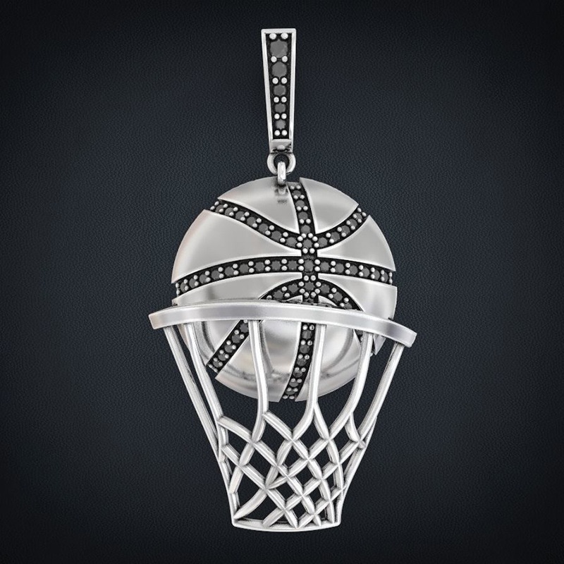 Kalung Liontin Bola Basket Bahan Stainless Steel Gaya Hip Hop Untuk Pria