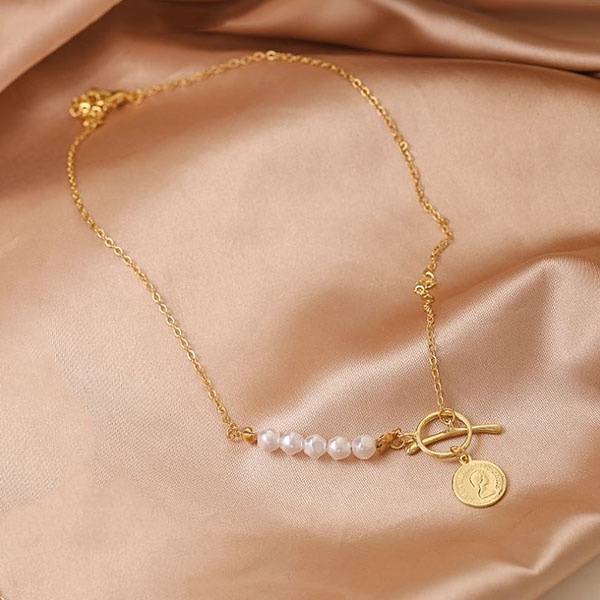 kalung simpel pearl retro coin necklace jka216 (3E3)