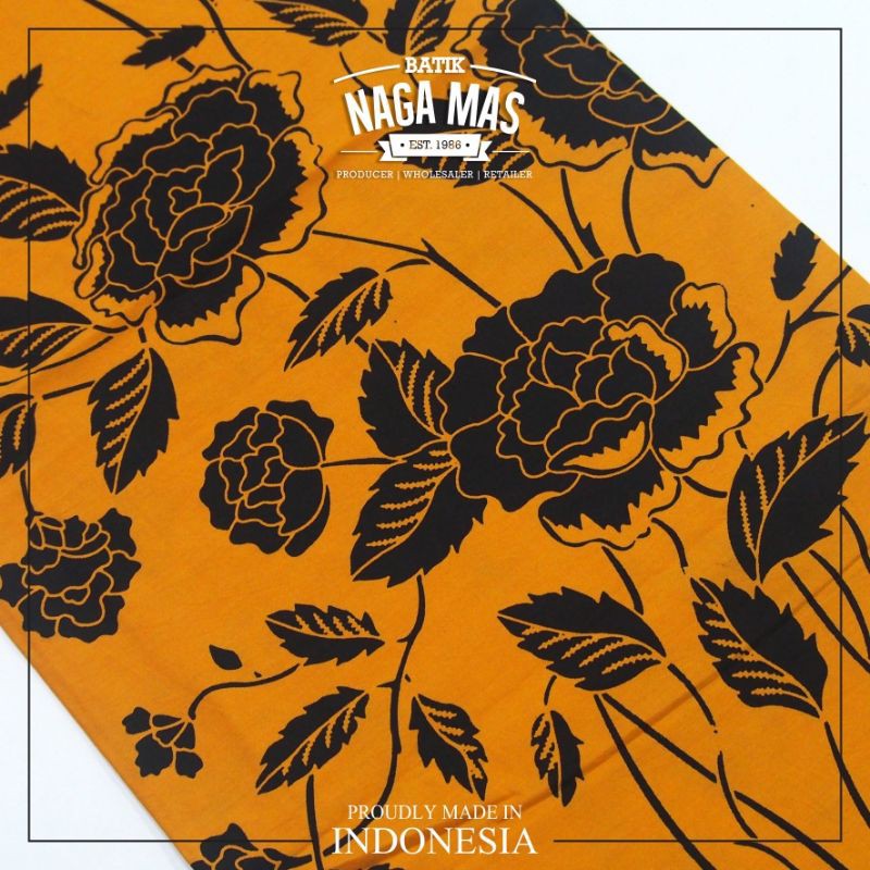 KAIN BATIK HALUS PANJANG - PEONY HITAM EMAS