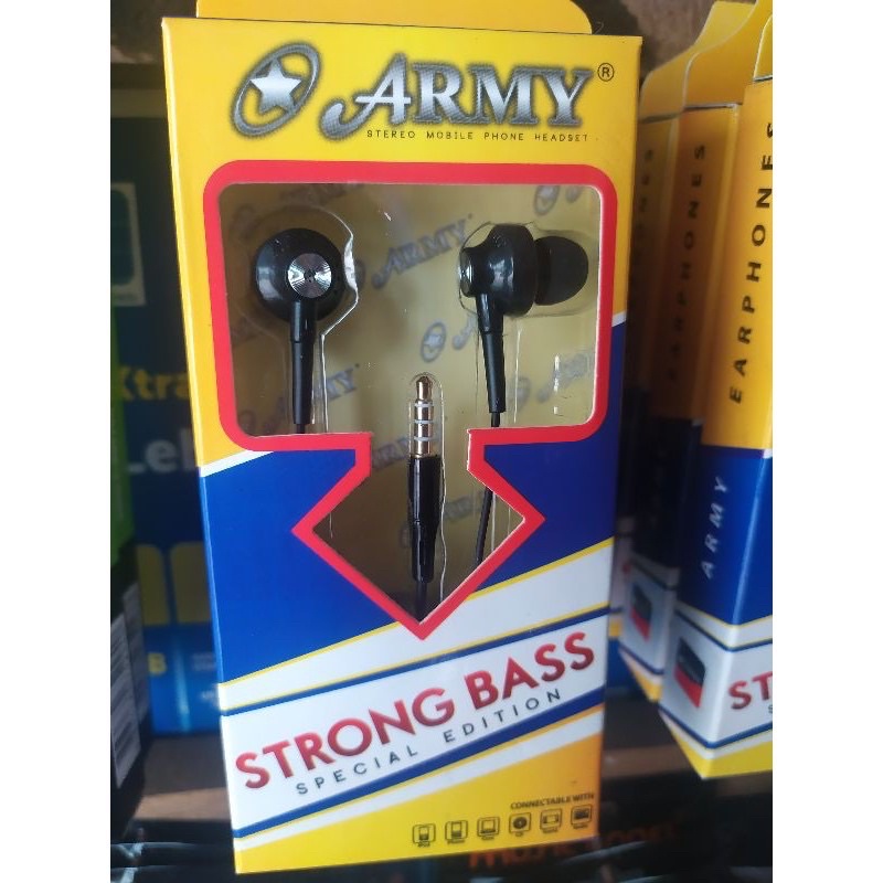 PROMO HANDSFREE ARMY STRONG BASS ORIGINAL BEST EARPHONE STRONGBASS BAZZOKA SPESIAL EDITION