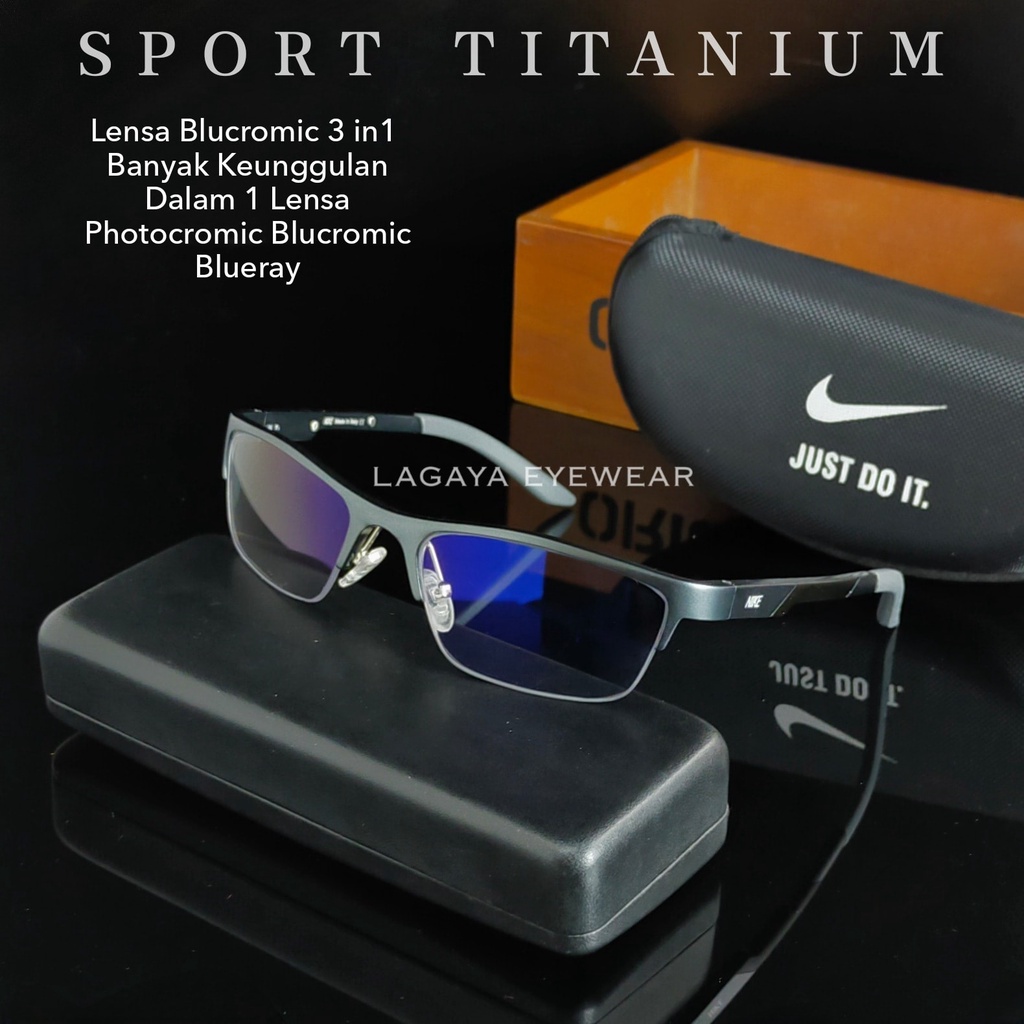 KACAMATA SPORT BLUCROMIC 3 IN 1 NORMAL MINUS PROGRESIVE PHOTOCROMIC BLUCROMIC BLUERAY ANTI RADIASI U