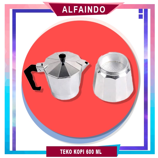 Alfaindo Teko Kopi Alumunium Untuk 12 Cup / Moka Pot Aluminium 600ml CP0600AL