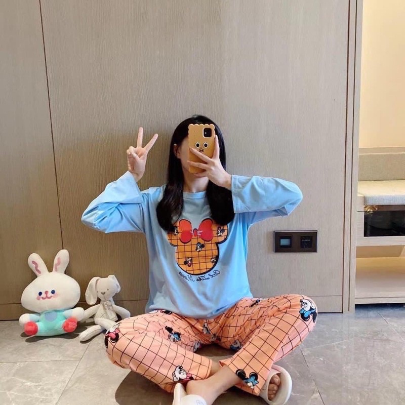 Piyama PP Import Korea piyama oversize setelan kaos import premium piyama import piyama murah-Pp minnie blue