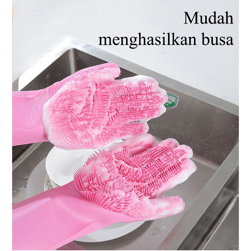 Sarung Tangan Silikon Sikat Spons Karet Multifungsi Cuci Piring Mobil Serbaguna Anti Panas Silicone Dishwashing Glove Magic