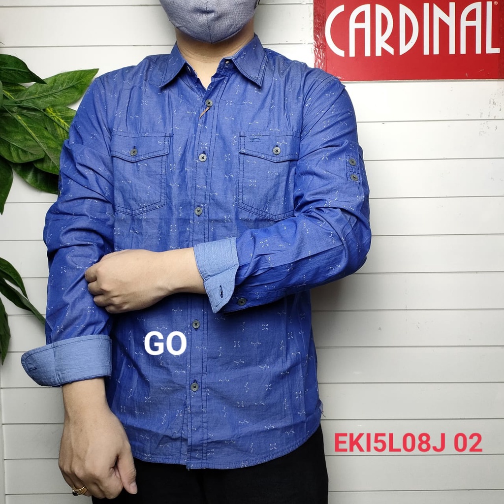 gos KIJF CARDINAL KEMEJA SLIMFIT Pakaian Atasan Pria Hem Casual Santai Motif Original Lengan Panjang