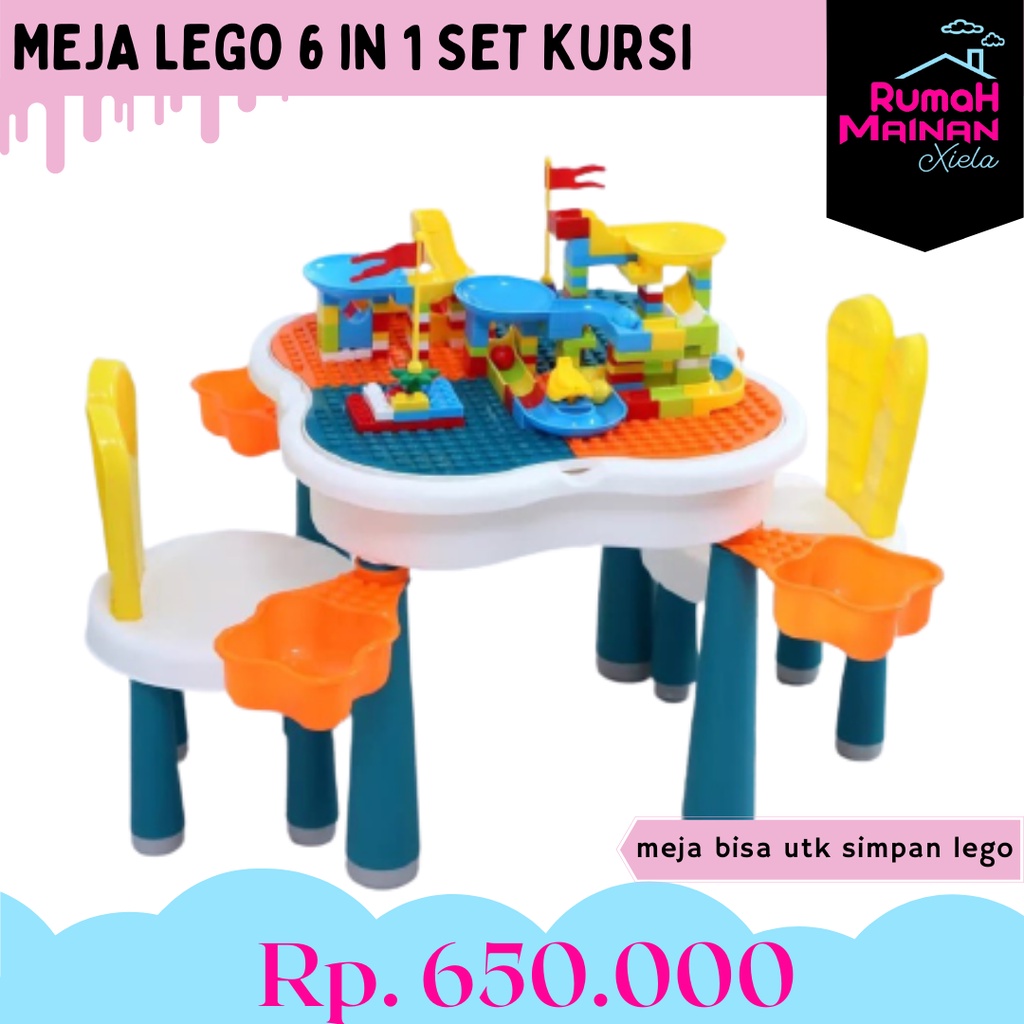 MEJA LEGO 6 IN 1 SET KURSI - MULTIFUNGTIONAL TABLE BALOK SUSUN - SB988