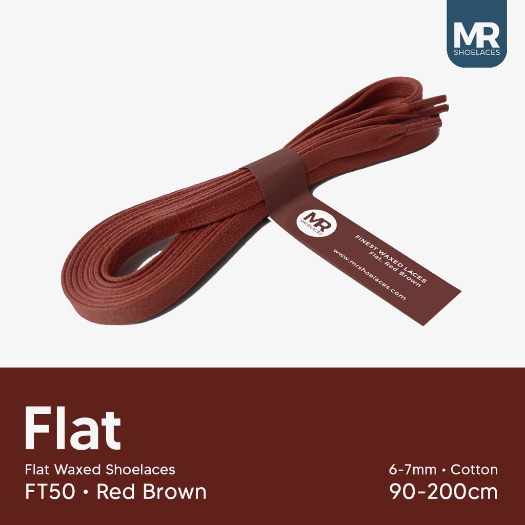 MR Shoelaces FT50 Red Brown - Tali Sepatu Lilin 6-7mm Gepeng Flat Pipih (Waxed Laces) 90cm 100cm 120cm 150cm 200cm - untuk Sneakers - Premium Shoelace